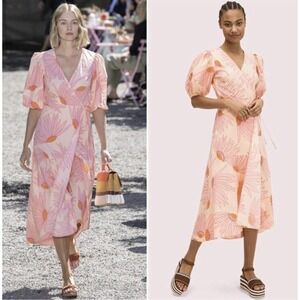 NWOT Kate Spade Grand Daisy Midi Wrap Dress Women's Orange Pink Size 0